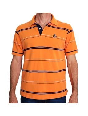 IZOD Men’s Large Polo Shirt Orange Striped Short Sleeve Casual Classic Fit